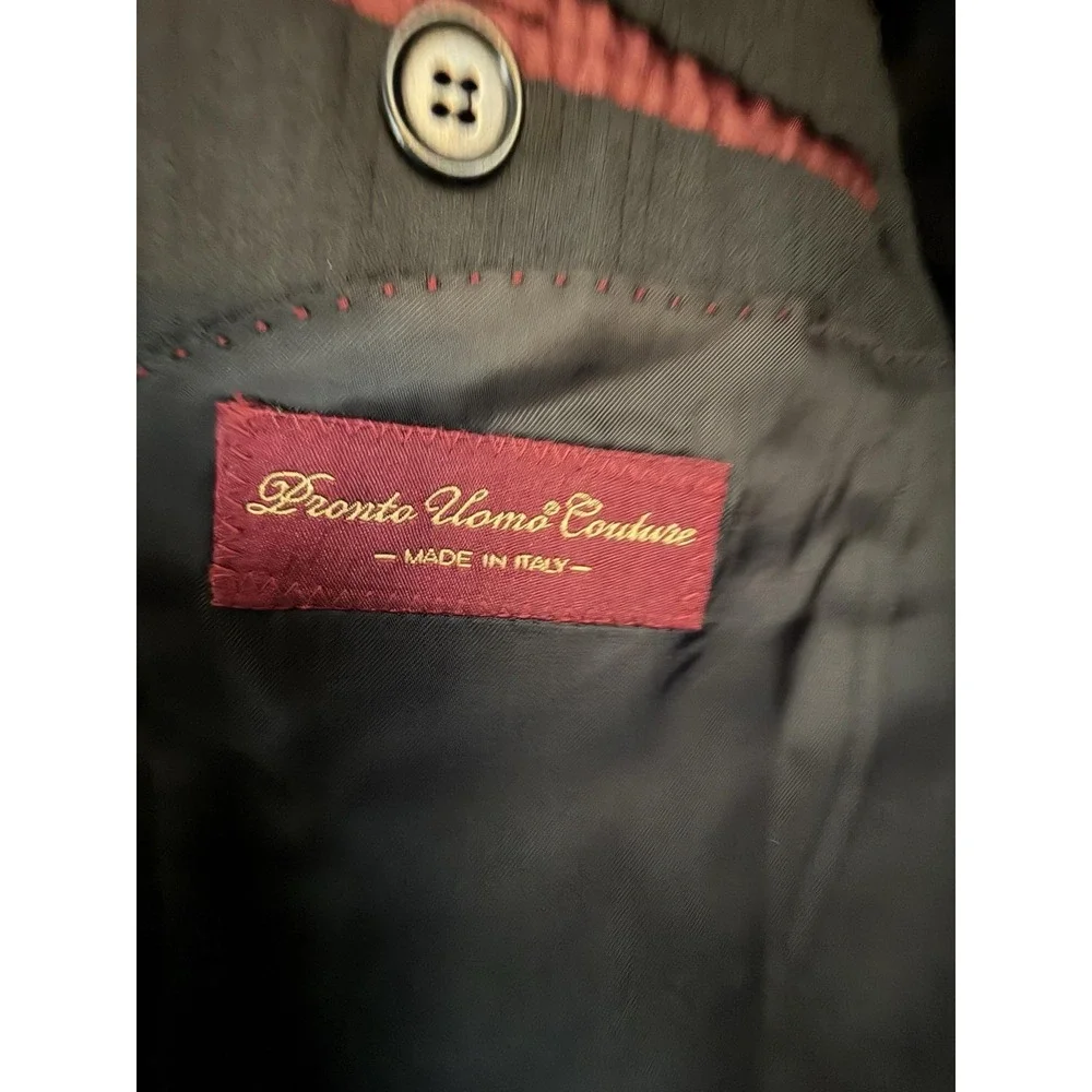 Pronto Uomo Couture Suit Jacket Mens 46L Black 100% Wool Made Italy